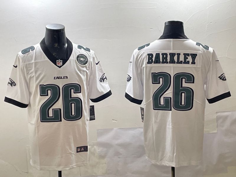 Men Philadelphia Eagles 26 Barkley White Second generations 2025 Nike Vapor Limited NFL Jersey style 4